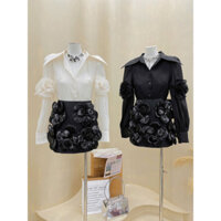 Set tiểu thư áo sơ mi đính hoa chân váy đính hoa 3d nổi hàng TKCC