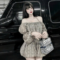 sét tiểu thư sang chảnh,áo trễ vai tay phồng mix quần bí ngô nữ cạp chun siu xinh C353