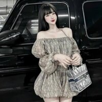 sét tiểu thư sang chảnh,áo trễ vai tay phồng mix quần bí ngô nữ cạp chun siu xinh C353