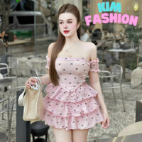 Sét Tiểu Thư thiết kế áo ống tay nhúng có bra và chân váy tấng siêu dễ thương Kim Fashion, Sét siêu xinh xắn cá tính