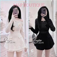 Set TK NỮ Len Ren Hoa Cao Cấp Đính Hoa 2 Lớp Quần Giả Váy Kaki Mềm Khoá Kéo