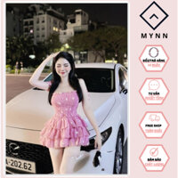 Sét tơ gãy áo 2 dây phối chân váy tầng có lót quần 3 màu hồng trắng đen đi chơi đi tiệc siêu xinh