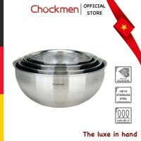 Set Tô - Rổ CHOCKMEN Inox 18/10 Size 19-22-25-28cm Rổ Vo Gạo Thau Inox Thố Trộn Salad Thố Trộn Bột Âu Inox Có Miệng Rót