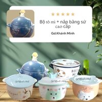 Set tô sứ có nắp cao cấp với họa tiết hoạt hình vui nhộn