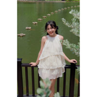 Set tơ xước áo cổ yếm chân váy xoè hàng Quảng Châu - Ảnh thật AIRIS Studio