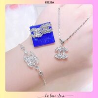 Set trang sức bạc La Luce - Dây chuyền, lắc tay, bông tai hình chữ X đá ghết dành cho nữ C0123A