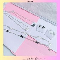 Set trang sức bạc La Luce - Dây chuyền, lắc tay, bông tai hình chữ X màu trắng, đen dành cho nữ C0250A