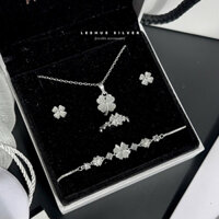 Set trang sức bạc nữ 4 món: bông tai,nhẫn ib size,dây chuyền kèm mặt, lắc tay bạc thật Leehue silver