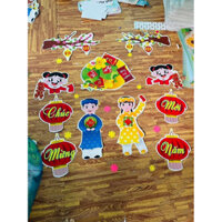 Set trang trí bảng Tết set áo dài