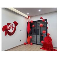 Set Trang Trí Tết, Đồ Decor Tết 2025 Chữ Tết  Đỏ Kèm Vải Nhung Và Hoa Chúc Mừng Năm Mới