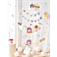 Set Trang Trí Tiệc, Sinh Nhật Cho Bé Gái Gồm Trụ Bóng Kèm Dây Happy Birthday Và Sticker Dán Bóng