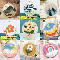 Set Tranh Thêu Len Nổi Khung Tròn Tự Làm Punch Needle Chủ Đề Thiên Nhiên LADYCO Có Video Hướng Dẫn