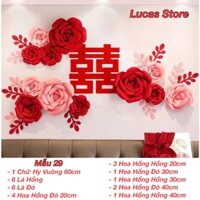 Set Treo Song Hỷ Hoa Hồng Trang Trí Tiệc Cưới, Phòng Cưới, Phòng Tân Hôn