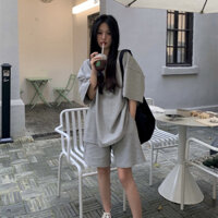 Set trơn tổ ong cộc tay nữ, bộ thun trơn tay lỡ nữ áo dáng rộng quần short mặc nhà mặc chơi thể thao mềm mát