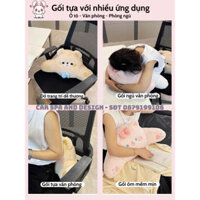 Set Tựa Trên Xe Ô Tô Thỏ Đeo Nơ Dễ Thương - Tựa cổ Trên xe Hơi ,Gối tựa ô tô , Tựa lưng ô tô