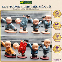 Set Tượng 4 Chú Tiểu Múa Võ màu xanh và 4 màu sắc cao 7cm -KT007