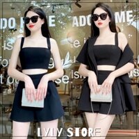 Set Tuyết Mưa: Áo Hai Dây Bản To Kèm Lót Có Mút, Quần Short, Áo Vest Tay Ngắn Phong Cách - Set Sang Chảnh, Năng Động