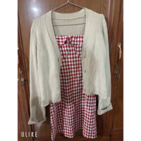 set  váy  2 dây áo khoác len  sz S