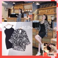 Set Váy 2 Dây + Áo Sơ Mi Lụa Vằn Siêu Đẹp