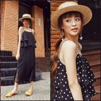 Set váy 2 dây bèo tầng + cv chấm bi