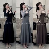 Set váy 2 dây body dài co dãn tốt phối khoác ngoài tiểu thư nhẹ nhàng