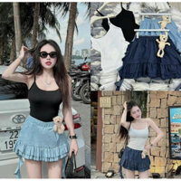 SET VÁY 2 DÂY CHÂN VÁY BÒ KÈM GẤU TRẺ TRUNG