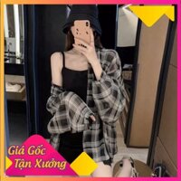 SET VÁY 2 DÂY ĐEN BODY MIX ÁO KHOÁC SOMI KẺ CARO UNISEX [Mới]