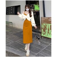 Set váy 2 dây kèm áo khoác chất đẹp phong cách tiểu thư