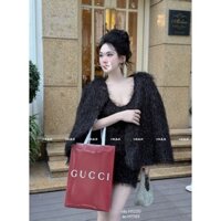 Set váy 2 dây lông bling kèm áo khoác lông sang chảnh