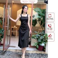 Set váy 2 dây Maxi màu đen kèm áo khoác voan hình hoa sang chảnh,outfit đi biển ,đi tiệc 2024 MTA CLOSETS