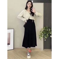 Set Váy 2 Dây Mix Áo Croptop Dài Tay Có Mũ Hàng Quảng Châu M1935