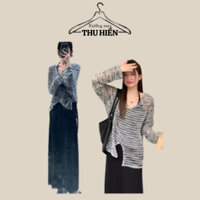 Set váy 2 món váy suông xoè mix áo khoác len choàng thụng, Đầm body cổ yếm dáng maxi mặc 4 mùa xuongmaythuhien