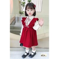 Set váy 👗 3 chi tiết : áo sơmi đũi lụa - nơ có thể tháo dời - yếm nhung the cao cấp 💕 Chất cao cấp - form dáng cực đẹp -