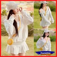 Set váy 3 món gồm áo hoodie dáng dài kèm áo ba lỗ phối với chân vấy xếp ly dáng xoè ngắn trẻ trung năng động B365-PANOSI