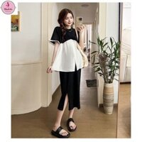 Sét váy áo bầu mùa hè gồm chân váy và áo dáng xèo form rộng thiết kế 2 màu thanh lịch trẻ trung ĐẦM BẦU KHÁNH AN