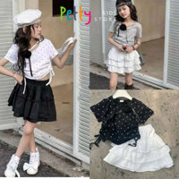 Set Váy Áo Croptop Bé Gái, Bộ Áo Váy Chấm Bi Nhiều Tầng Mùa Hè Cho Bé Gái - PETTY Thời Trang Trẻ Em [0076]