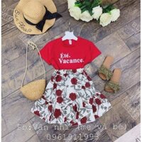 set váy áo đỏ chân váy hoa hồng