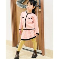 Set váy áo hồng công chúa diện tết áo len chân váy len cho bé gái đi chơi đi học xinh dễ thương 8 -30kg