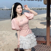 Set váy áo Hồng kèm chân váy 4 tầng