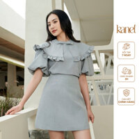 Set váy áo KANEL áo cổ bèo, áo kiểu tay phồng, chân váy chữ A ngắn basic - S1657, set áo công sở nữ 3 màu