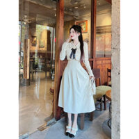 Set Váy Áo Khoác Nơ Tiểu Thư