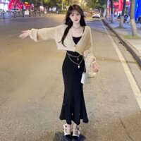 Set váy áo mùa đông cho nữ giới, váy đuôi cá phối áo len xinh xắn