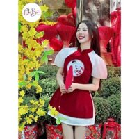 Set váy áo nhung thêu kiểu tết cổ trụ tay phồng chân váy xòe tuyết mưa thời trang mặc tết hiện đại 2024