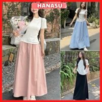 Set váy áo nữ tiểu thư áo thun baby tee trơn mix chân váy dáng dài chất thô mềm siêu tiểu thư sang chảnh B338 - HANASU