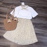 Set váy áo phông chân voan kèm khăn turban ❤️