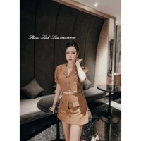 Set Váy Áo Sơ Mi Giả Túi Tay Bồng