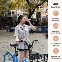 Set Váy Áo Sơ Mi kẻ Sọc Mix Chân Váy Dáng Xòe Vintage Hàng Quảng Châu Sb6362 - lolla fashion