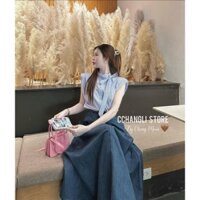 sét váy áo sọc jean xinh xắn phong cách