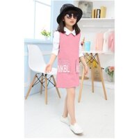 Set váy áo sơmi bé gái phối áo sơ mi 2 túi đắp