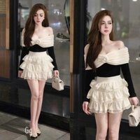 Set váy áo trễ vai đính hoa hồng xinh xắn